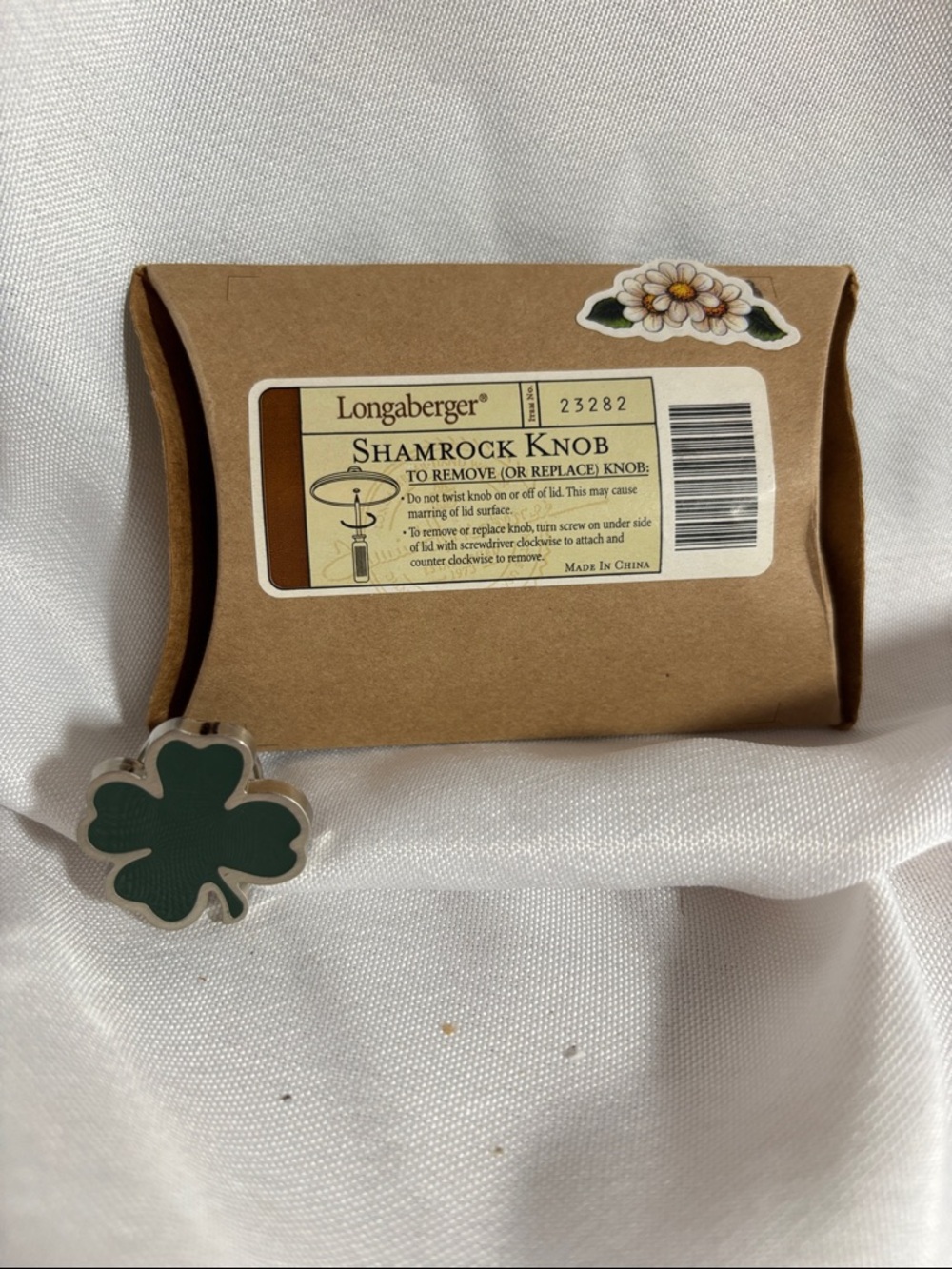 Longaberger Dark Green Shamrock Knob with Silver Trim